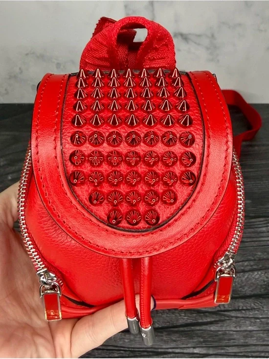Christian Louboutin Explorafunk Mini Backpack Crossbody | Red Studded Leather - Picture 6 of 9